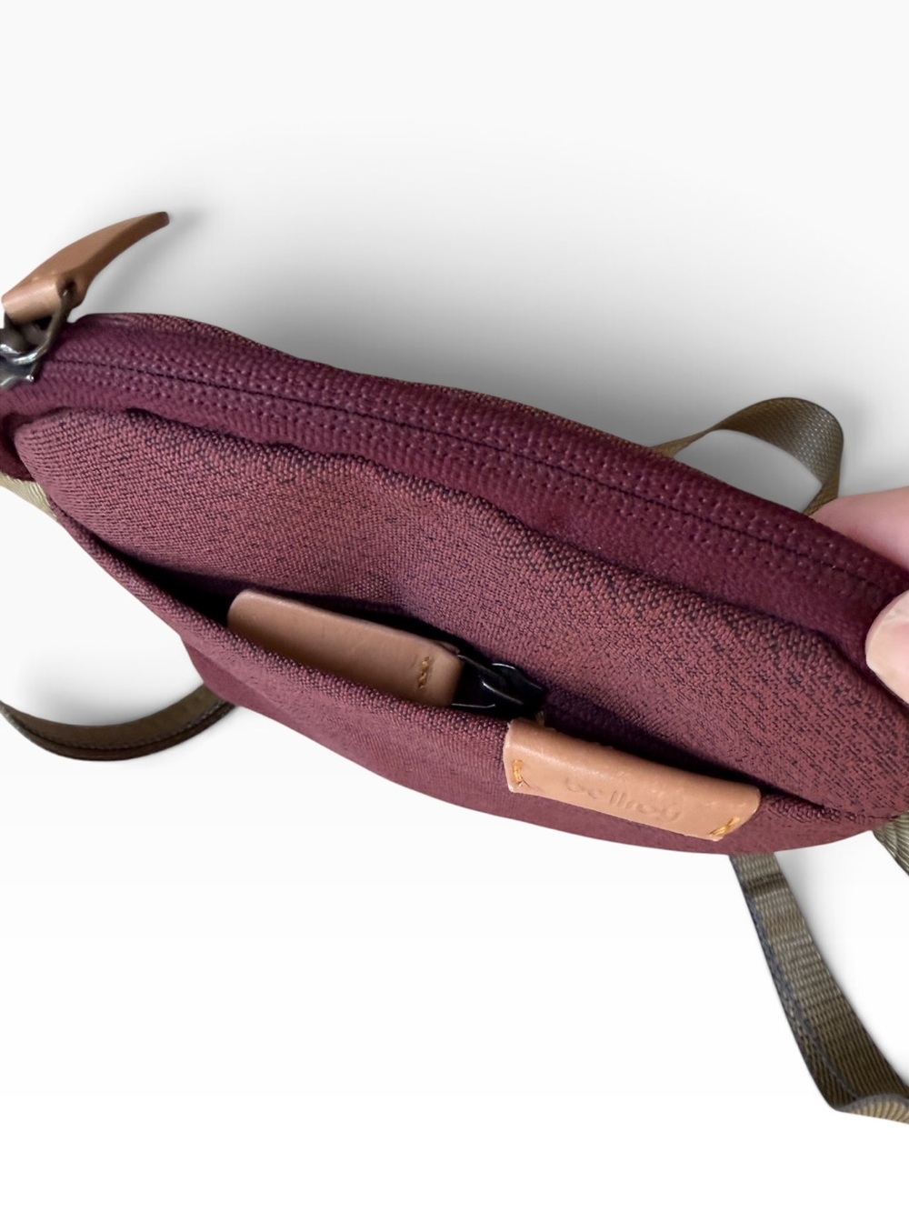 Bellroy 8”x6” Crossbody City Pouch purse, Burgundy Fabric and Leather Trim - Picture 2 of 11
